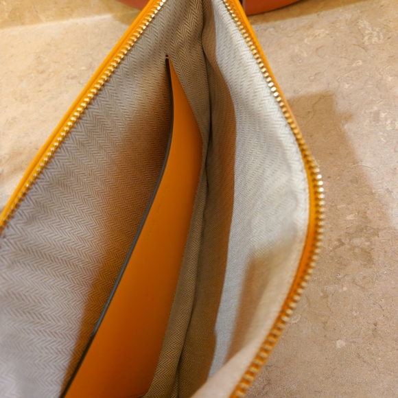 NWOT Tory Burch Orange Citrine T Monogram Embroidered Straw Clutch Purse - Picture 7 of 10